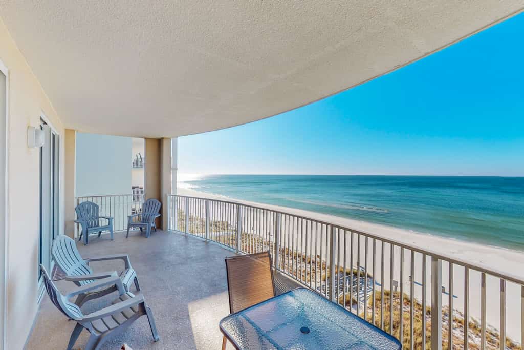 Waterfront condo in a resort setting with shared pools, hot tub, & beach access