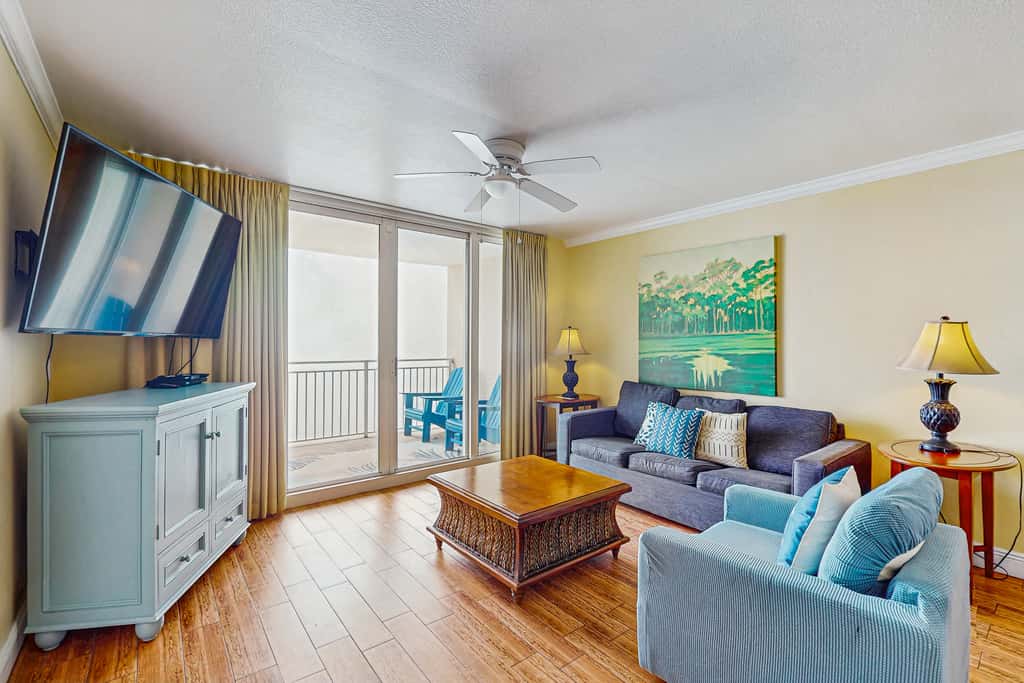 Roomy retreat on the water with private balcony, shared pool, & beach access
