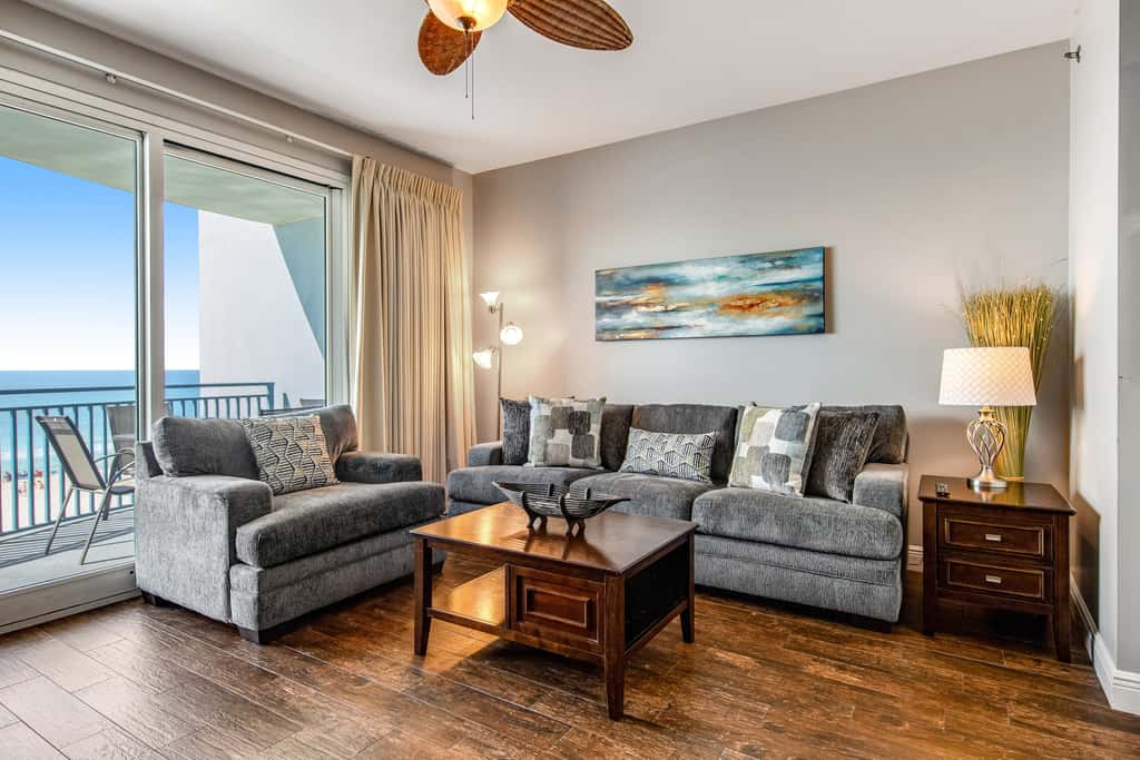 Gulf-front condo with seasonal beach service, pool, hot tub & gym