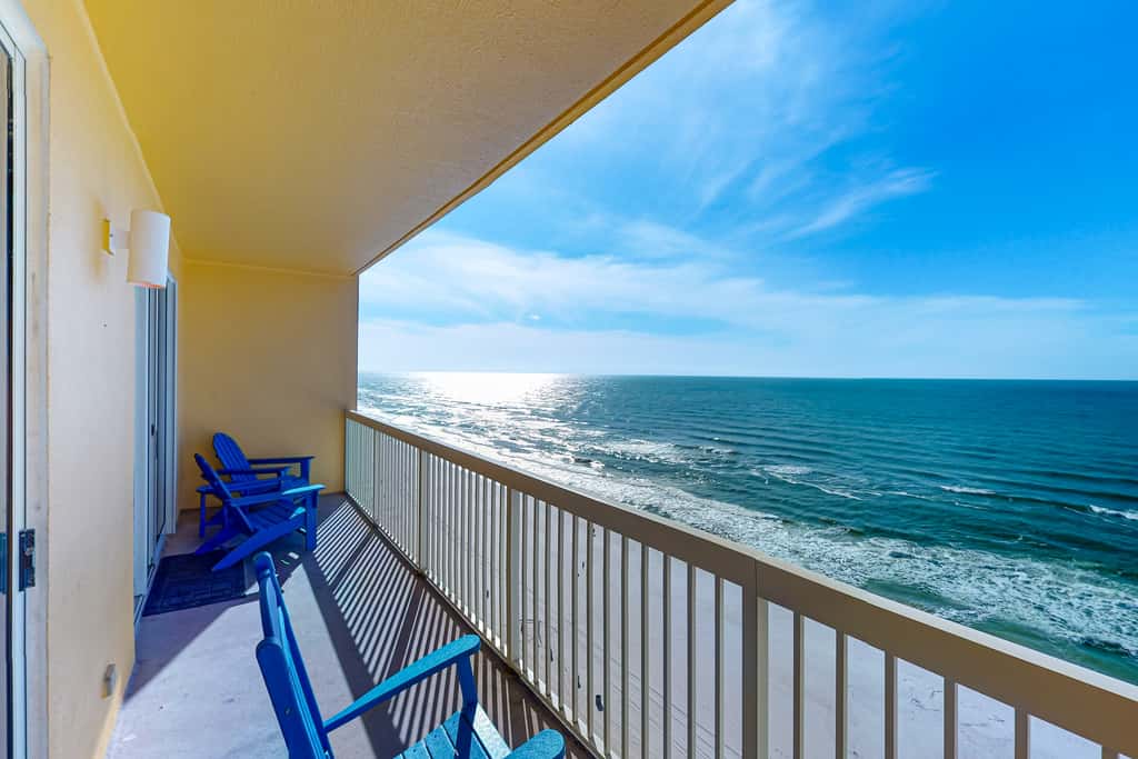 Tropical touches abound with balcony, pools, gym & beach access