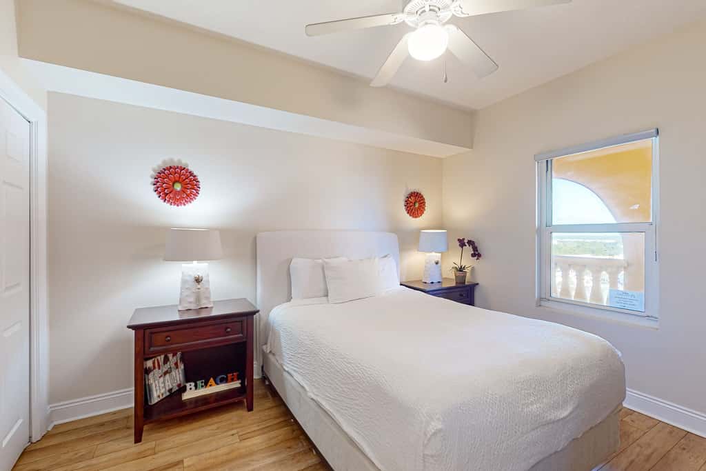 Tropical touches abound with balcony, pools, gym & beach access