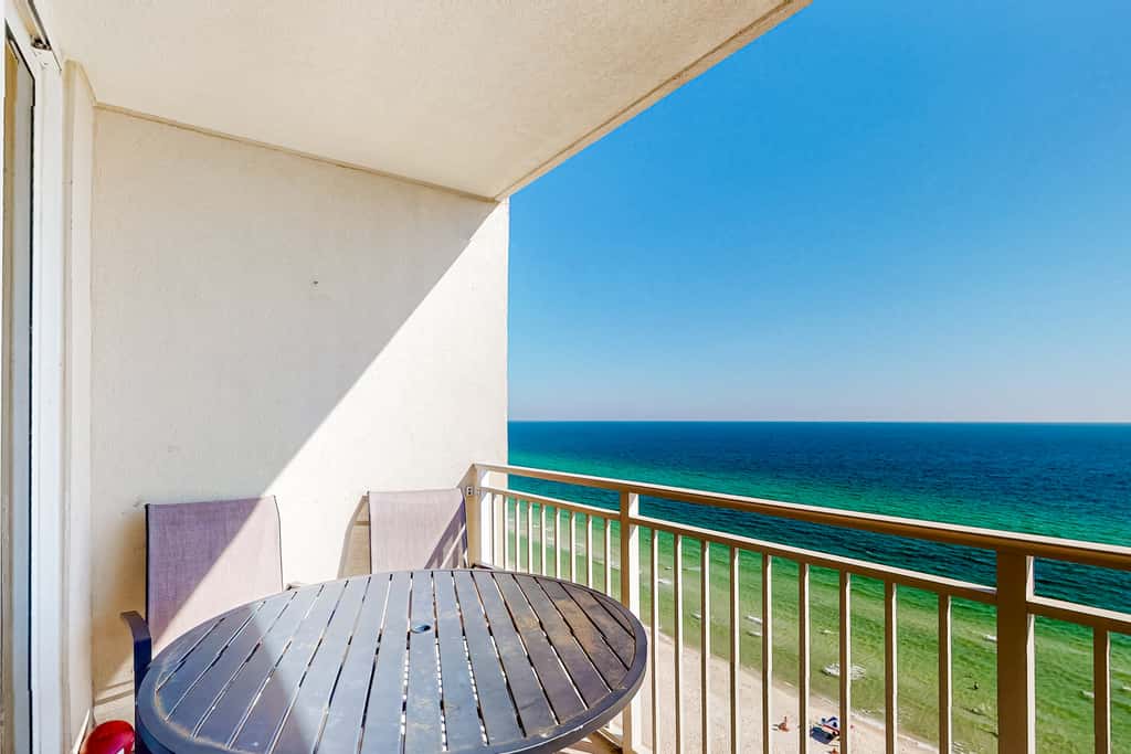 Beachfront 16th-floor condo with Gulf views, pool, game room, balcony, gym, W&D