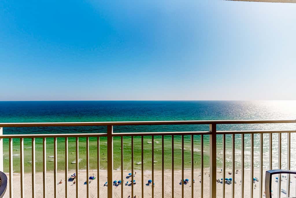 Beachfront 16th-floor condo with Gulf views, pool, game room, balcony, gym, W&D