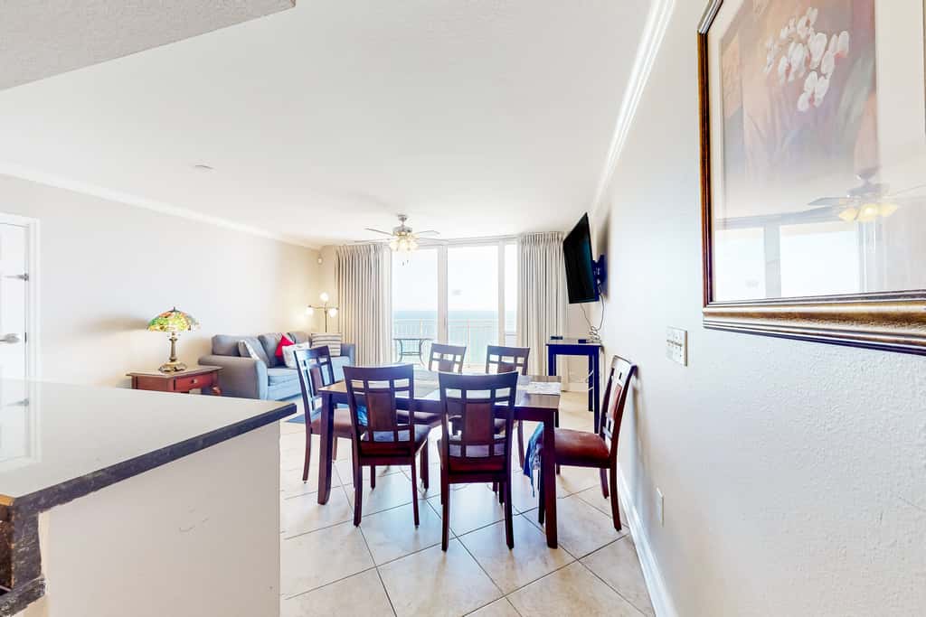 Beachfront 16th-floor condo with Gulf views, pool, game room, balcony, gym, W&D