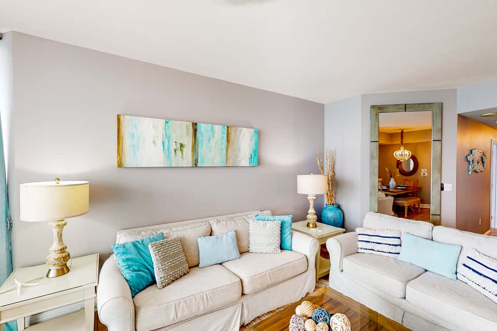 16th-floor condo with Gulf views, beach access, 2 pools, hot tub, & private W&D