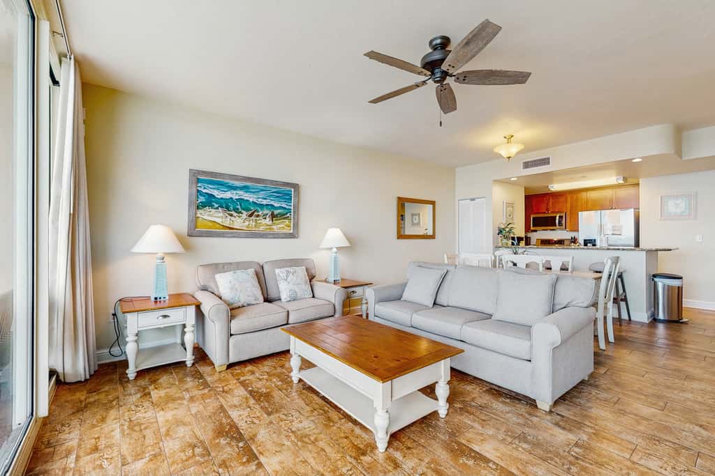 Updated, beachfront condo with pool, hot tub & gym