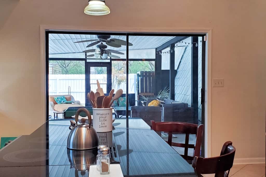 Updated dog-friendly home with private outdoor pool, patio, fireplace, W&D, AC