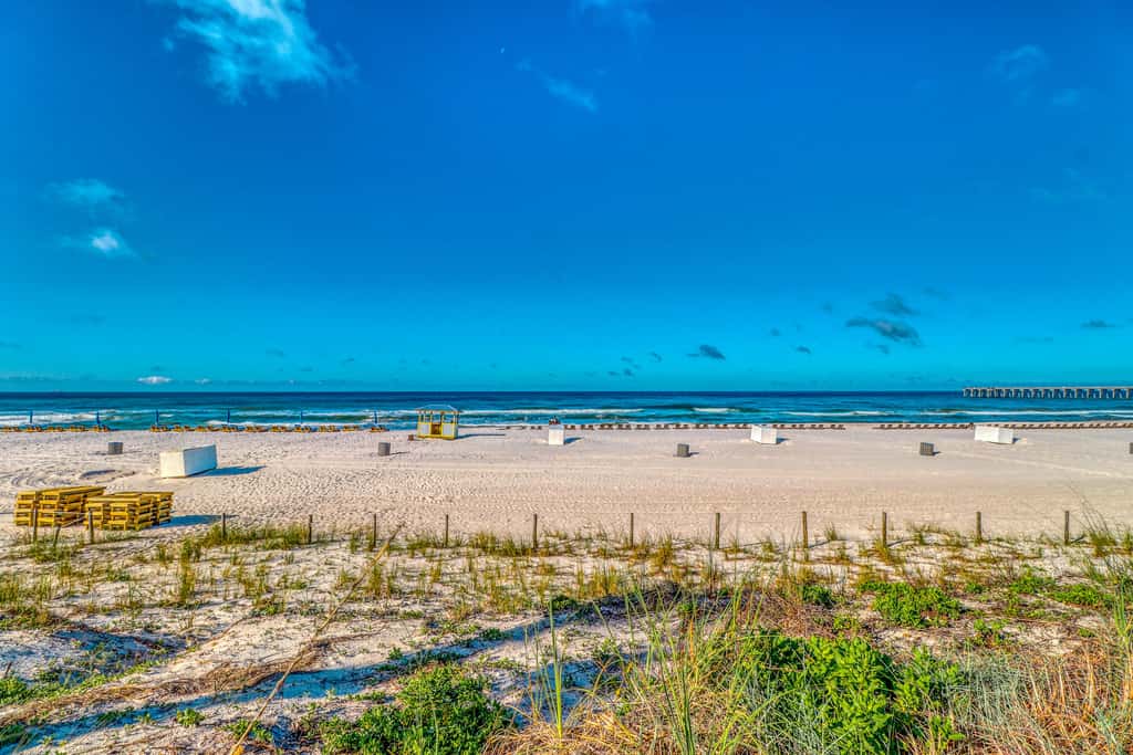 14th-floor oceanfront condo with Gulf views, outdoor pool, balcony, WD, & AC