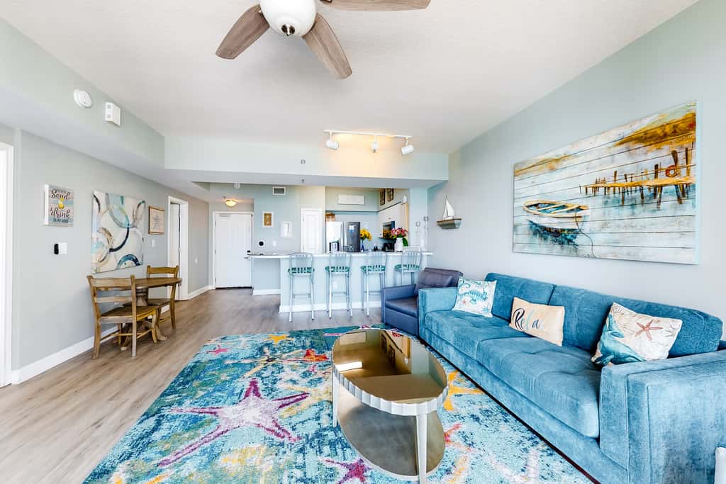 Updated beachfront condo with pool, hot tub, WD, & central AC