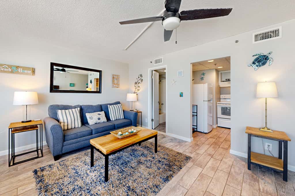 Gulf-view condo with pools, beach access, gym, grills, & updated interior