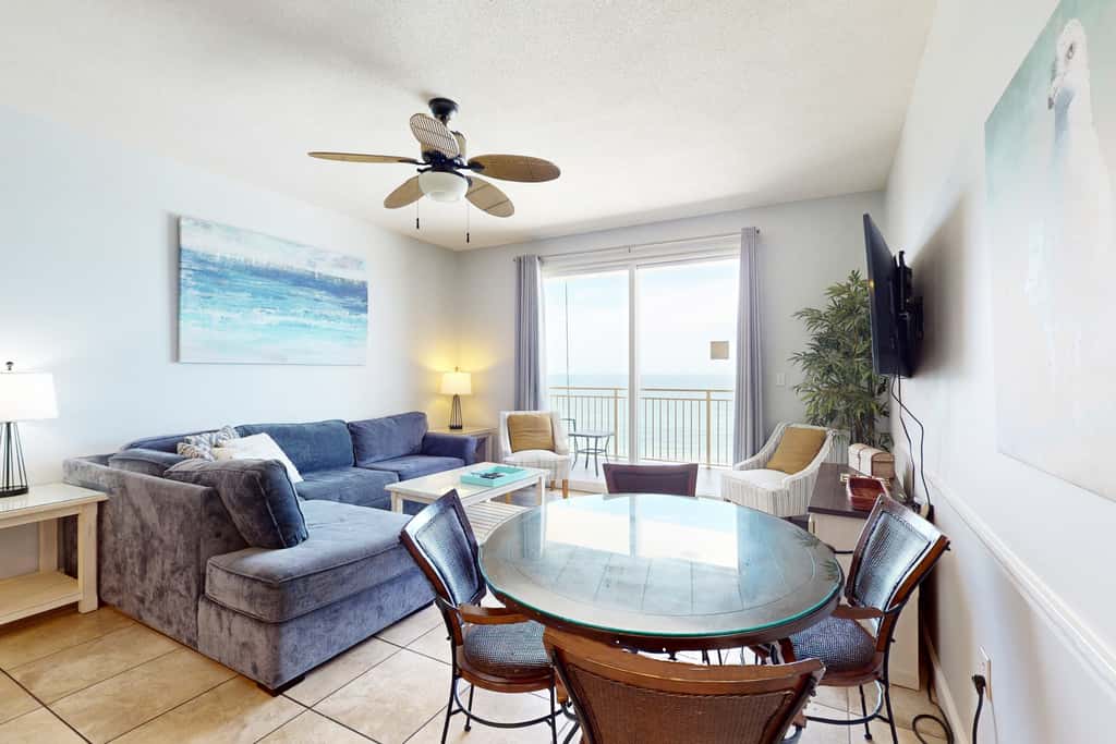Tropical-themed condo with bi-level pool, fitness center & beach access