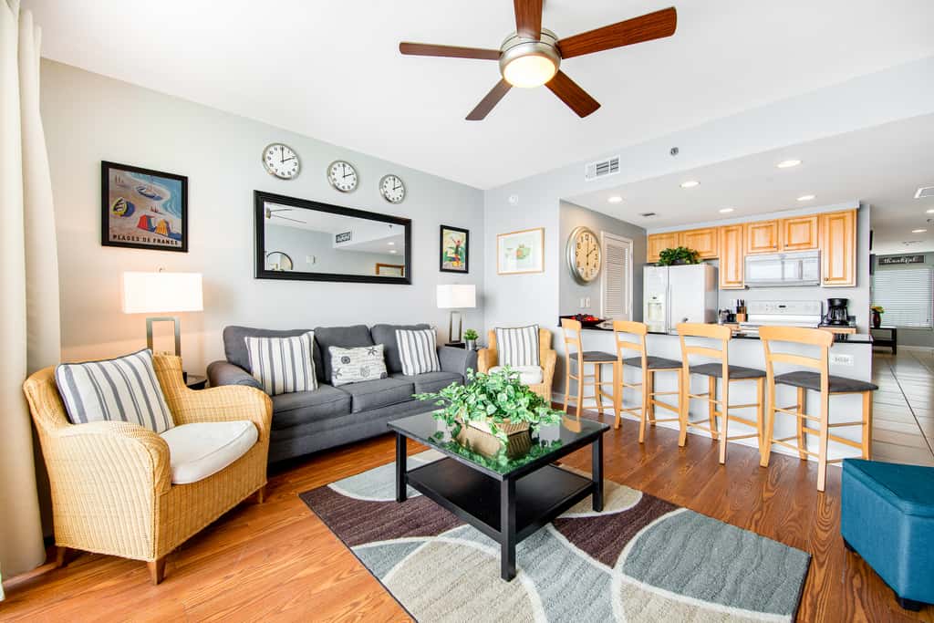 Colorful, beachfront condo with Gulf view, pool, hot tub, and lazy river