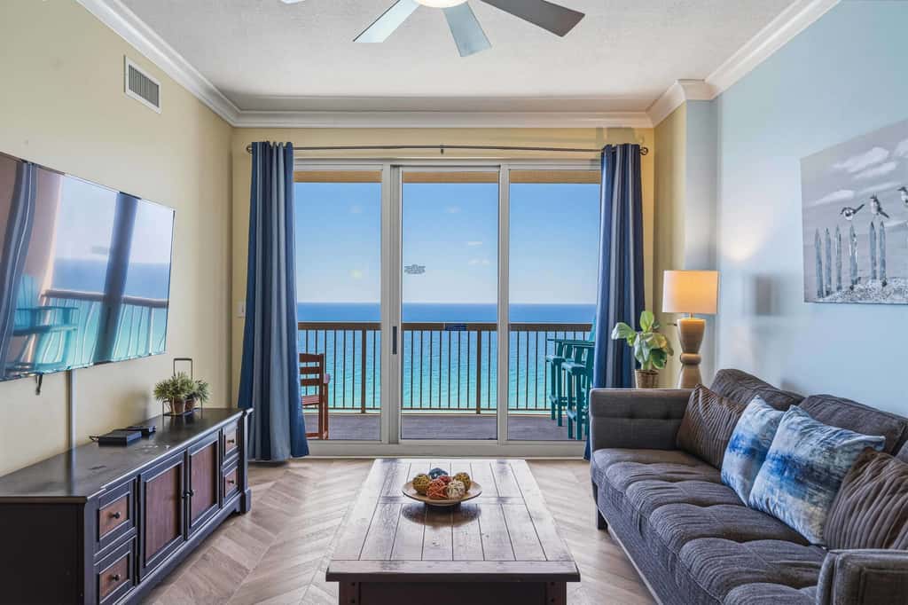 Sand-front condo with pool, hot tub, gym, scenic balcony, smart TVs, WD, & AC