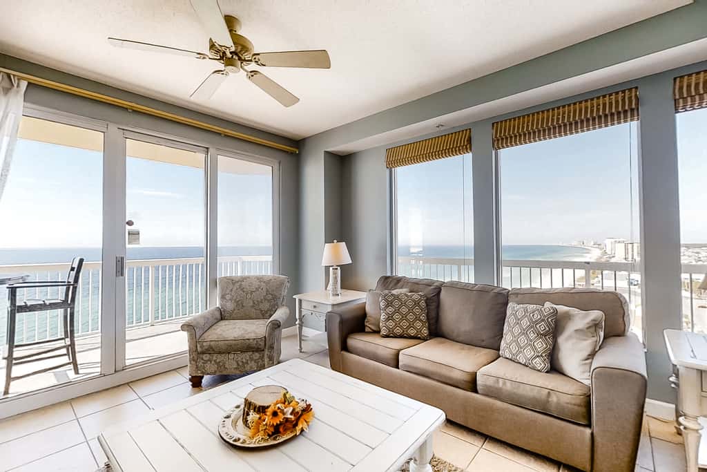 Cool & contemporary beachfront getaway with large balcony, pools, & gym