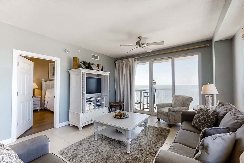 Cool & contemporary beachfront getaway with large balcony, pools, & gym
