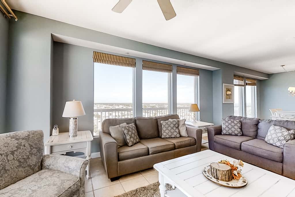 Cool & contemporary beachfront getaway with large balcony, pools, & gym