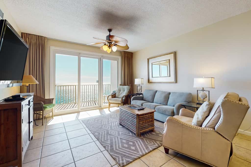 Inviting Gulf front condo In Perdido Key with waterfront pool and hot tub and oceanfront balcony