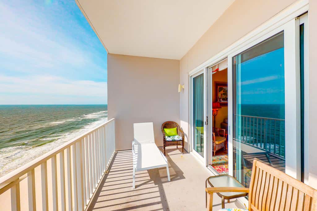 Inviting Gulf-front condo In Perdido Key with waterfront pool, hot tub and oceanfront balcony