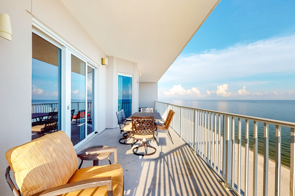 Inviting Gulf front condo In Perdido Key with waterfront pool and hot tub and oceanfront balcony