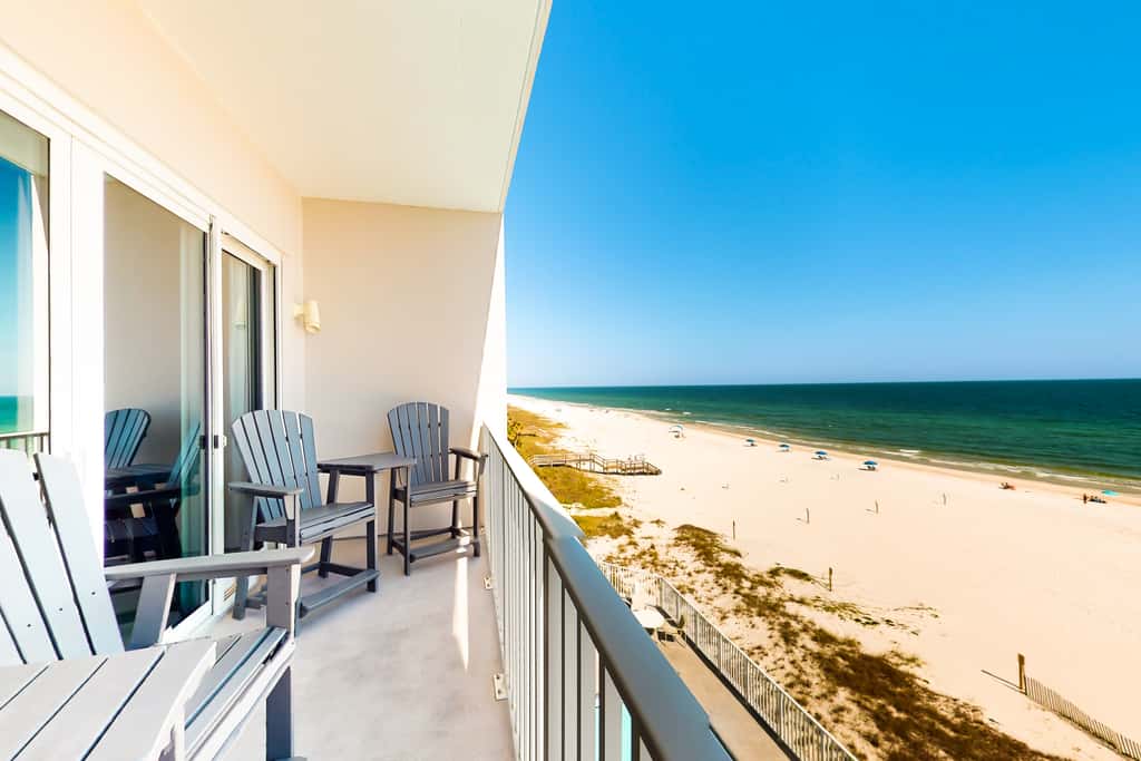Inviting Gulf-front condo In Perdido Key with waterfront pool, hot tub and oceanfront balcony