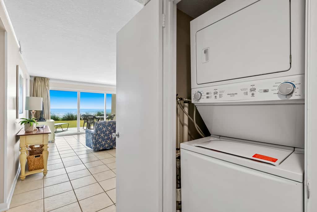 Gulf and beachfront condo with furnished patio, outdoor pool, gym & tennis
