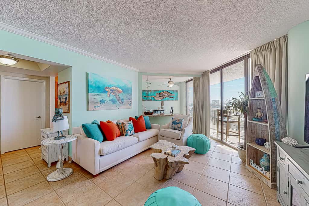 Gulf-view resort condo with pool, hot tubs, & over-street beach access