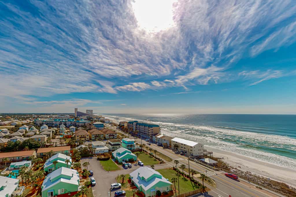 Gulf-view resort condo with pool, hot tubs, & over-street beach access