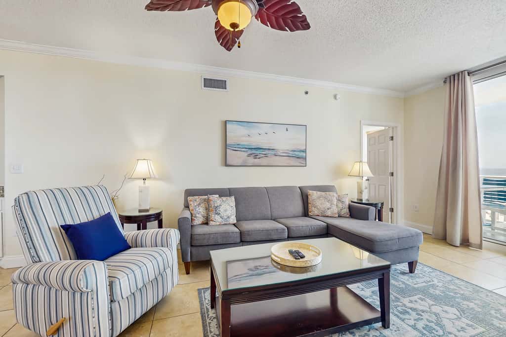 Gulf-front snowbird-friendly condo with pools, tennis, hot tub, balcony, gym, AC