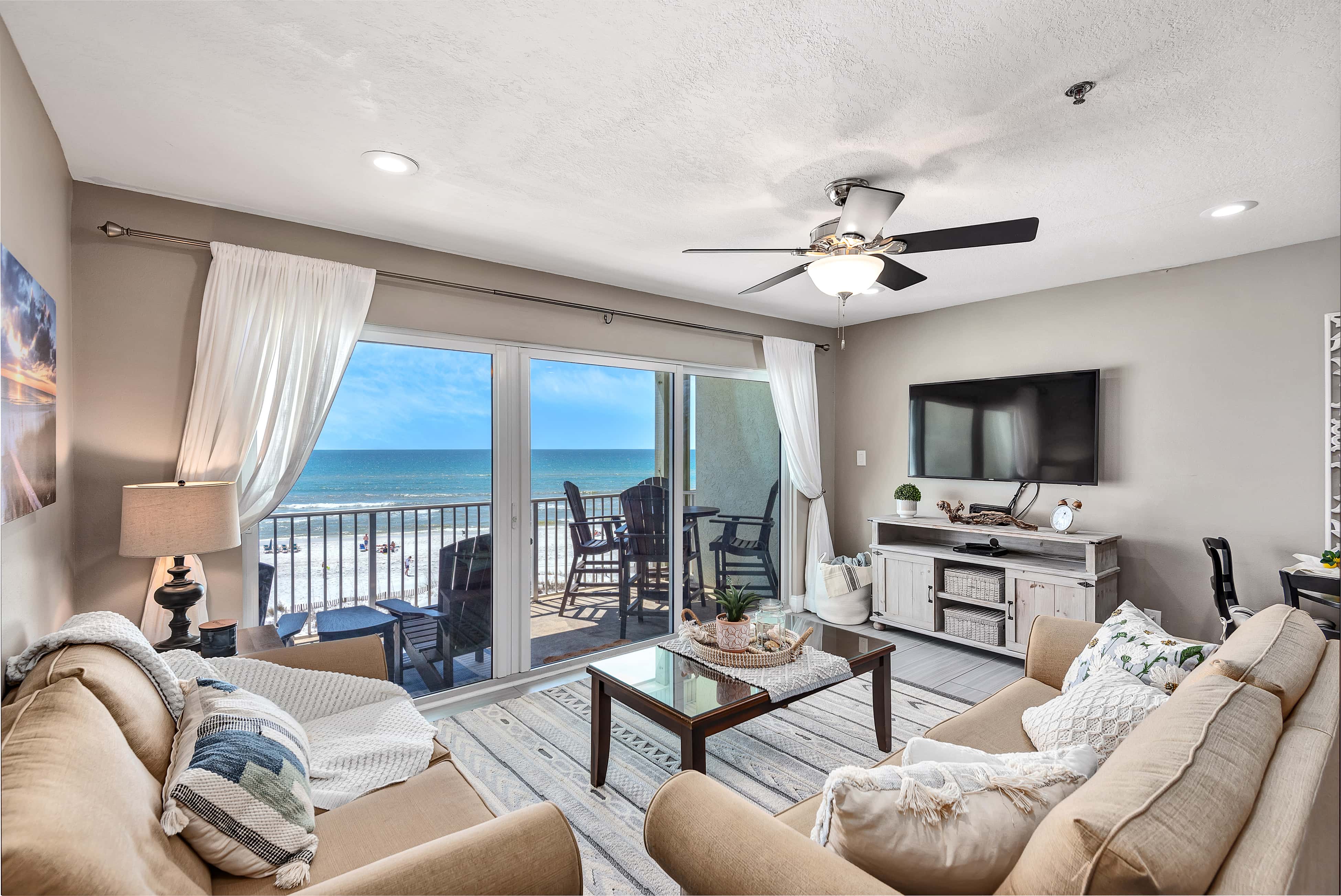 Stylish oceanfront condo w/ pool access, private W/D, ocean views, & central AC
