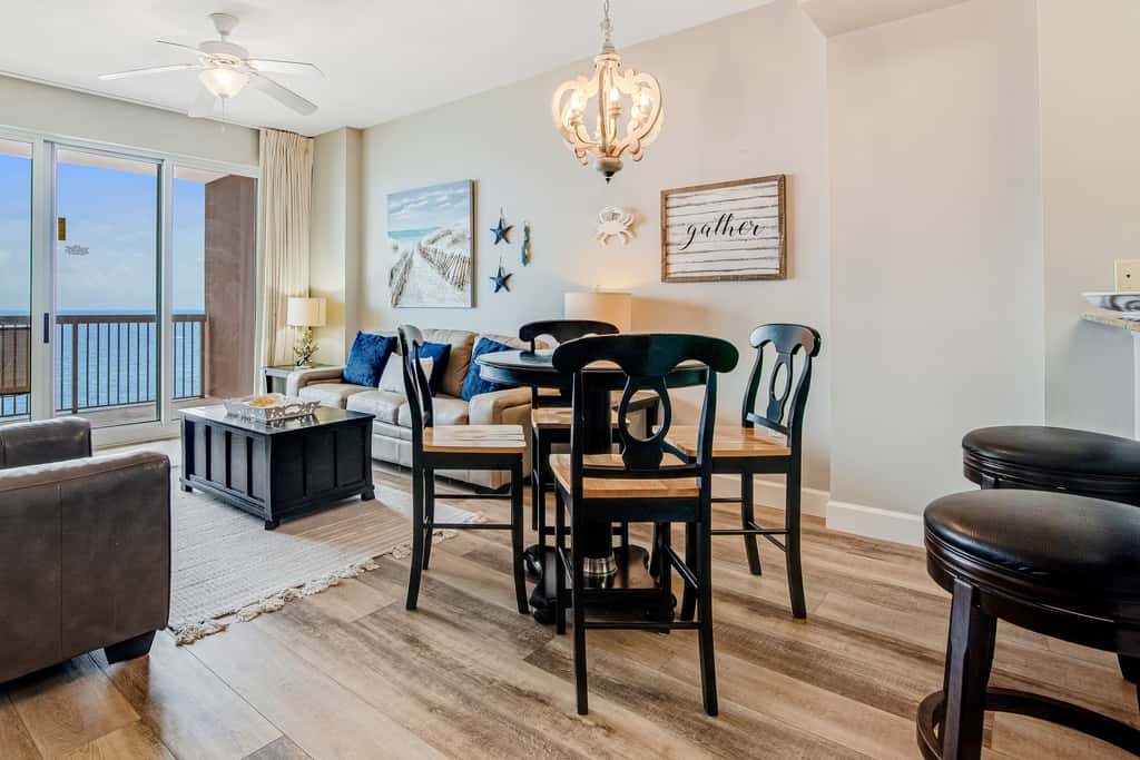 Inviting ninth-floor condo with upscale decor, Gulf-front views & pools