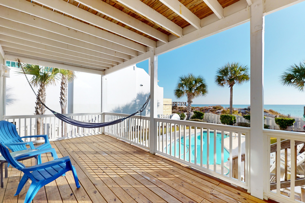 Gulf-front house near golf with pool, ocean views, beach access, & balcony