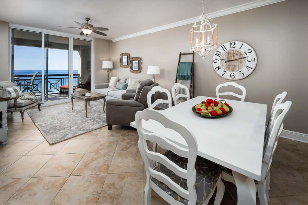 Gulf-view condo with beachfront access, pool, hot tub, gym, AC, & washer&dryer