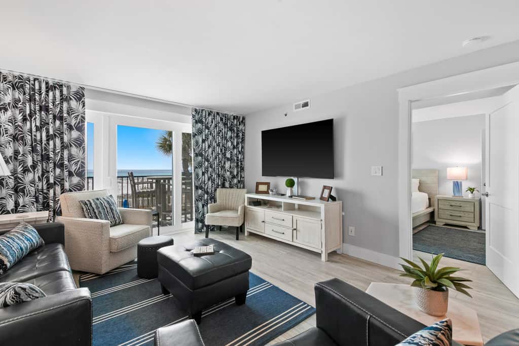 Sunny, beachfront condo with shared pool, free WiFi, & Gulf views