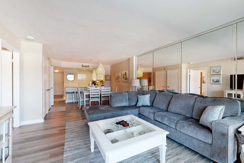 Beachfront condo with Gulf views, beach access, pool, & private balcony