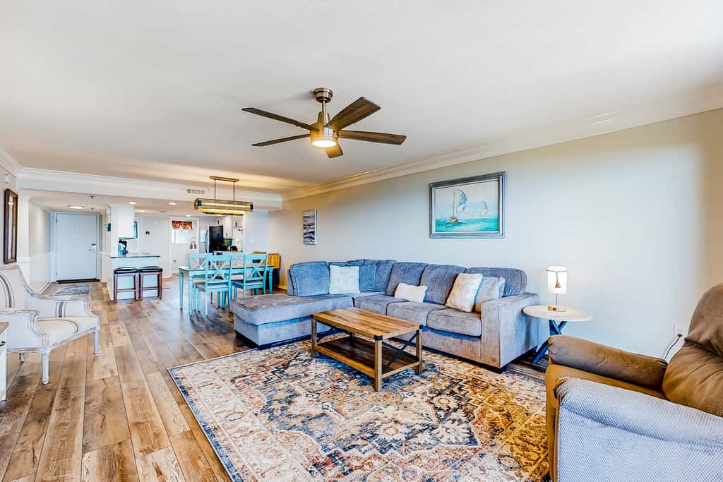 Beachfront resort condo with outdoor pool, Gulf views, balcony, W/D, & AC