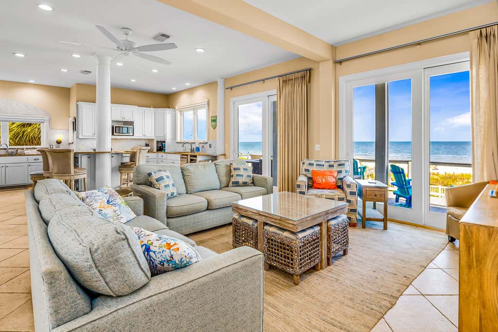 Gulf-front home with direct beach access, Gulf views, yard, & deck