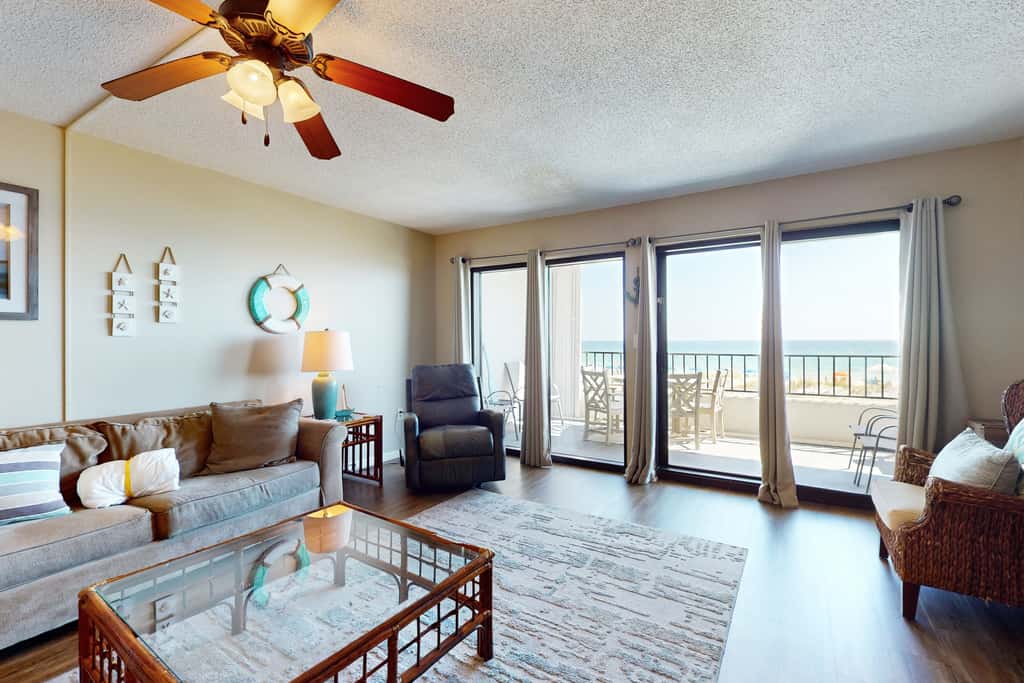Beachfront condo with Gulf views, pool, tennis, gym, & private balcony