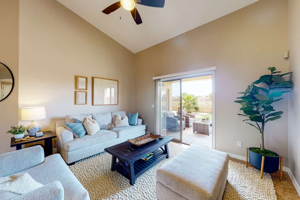 Single-level home with private pool, golf course views, pool table, & W/D