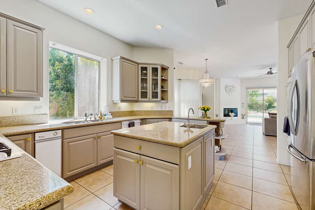 Oasis-style, dog-friendly home w/ a furnished patio, yard, private pool, & spa