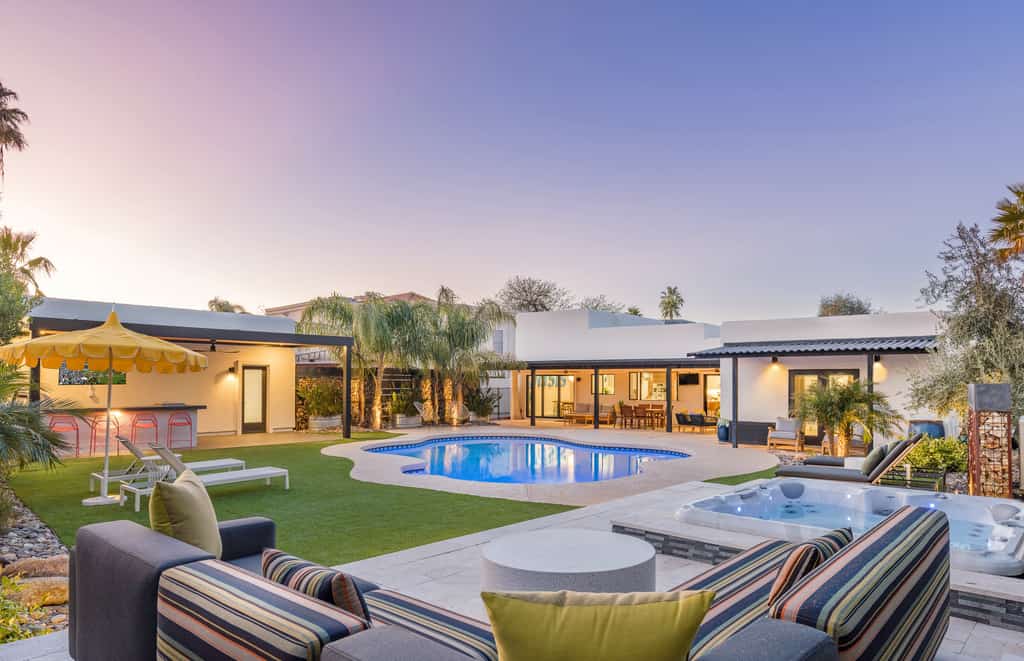Designer dream home with opulent backyard, private pool, hot tub, game room & AC
