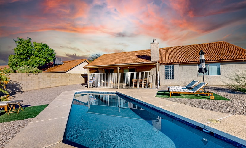 Charming & sunlit villa with private pool, patio, & firepit - near golf & trails