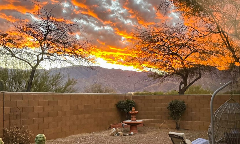 Dog-friendly desert home with mountain views, enclosed yard, grill, W/D, and AC
