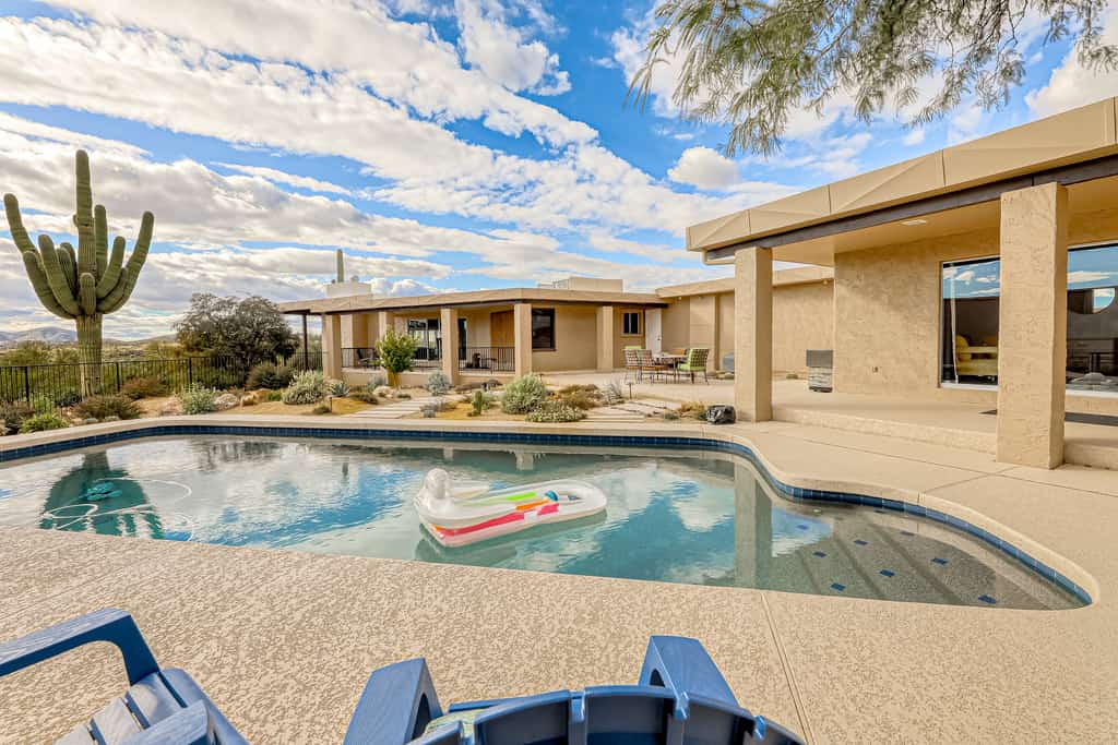 Dog-friendly mountain-view home with private pool, outdoor lounging & W/D