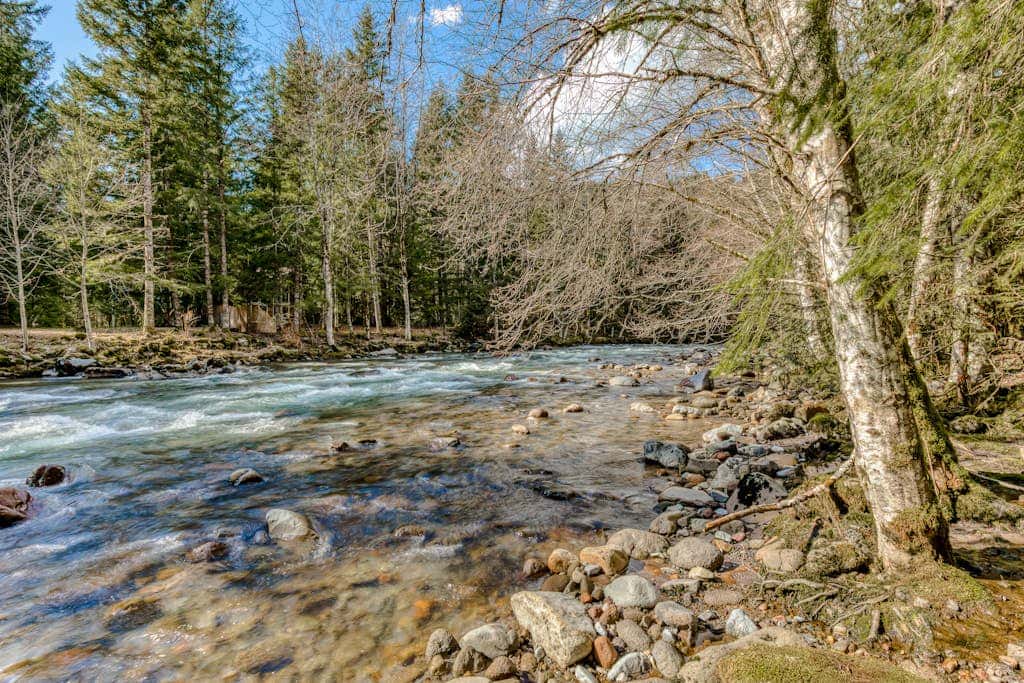 Rustic lodge with private hot tub, fireplace & riverfront views  - dog-friendly