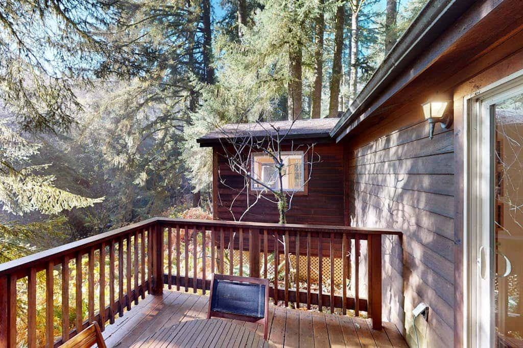 Tree-lined cabin with studio & gorgeous decks, just up from Whaleshead Beach