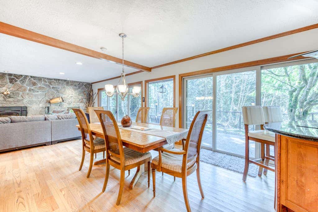 Dog-friendly, riverfront home with a wood-burning fireplace & views