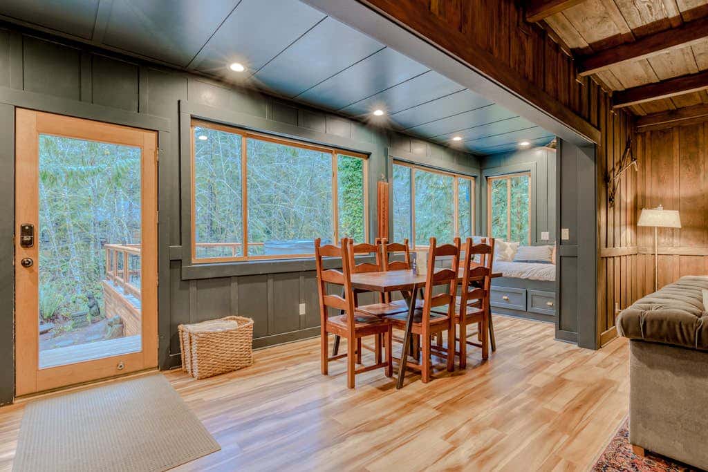 Classic forest cabin on Still Creek with private hot tub & wood fireplace