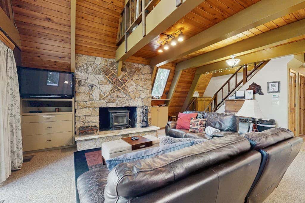 Dog-friendly, A-frame cabin with private hot tub - tranquil setting near skiing