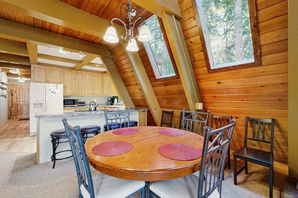 Dog-friendly, A-frame cabin with private hot tub - tranquil setting near skiing