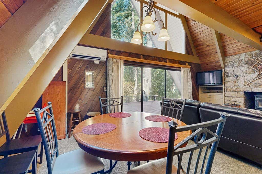 Dog-friendly, A-frame cabin with private hot tub - tranquil setting near skiing